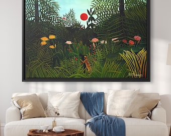 Foresta vergine di Rousseau con tramonto Henri Rousseau Famoso dipinto Henri Rousseau Stampa artistica da parete Rousseau Famoso dipinto di paesaggio tropicale