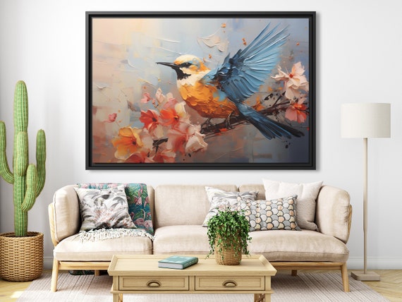 Bird Canvas Print Whimsical Bird Art Hummingbird Painting Lady Bird Print Hummingbird Wall Art Bird Print Artwork Bird Cute Apartment Decor