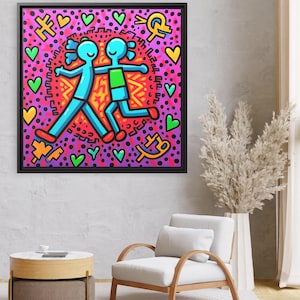 Arte mural de Keith Haring Arte pop de Keith Haring Arte pop de Keith Haring Póster de cultura pop Arte callejero de Keith Haring sobre lienzo Arte pop de Keith Haring imagen 5