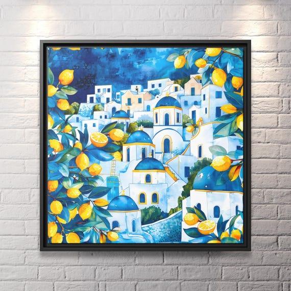 Santorini Wall Art Greece Artwork Airbnb Decoration Mykonos Wall Art Lemon Tree Art Italian Summer Beachy Room Decor Santorini Poster Summer