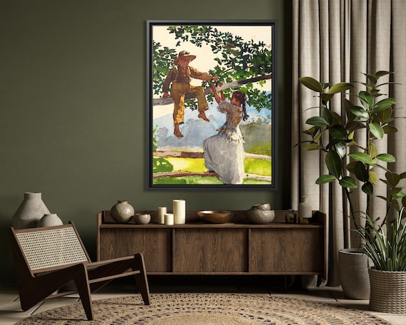 Winslow Homer On the Fence Winslow Homer Wall Art Homer Painting Winslow Homer Boy Girl Print Boy Girl Homer Wall Art Homer Watercolor Print