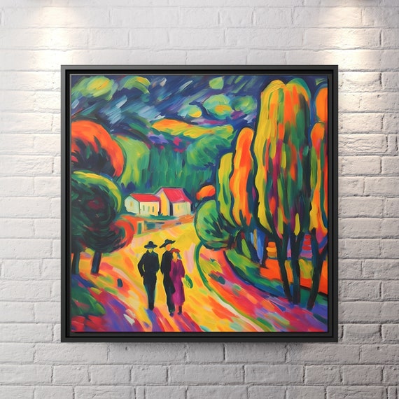 Village Painting Fauvism Art Print Rustic Gallery Wall Figurative Painting Romantic Artwork Valentines Painting Cute Apartment Decor Print