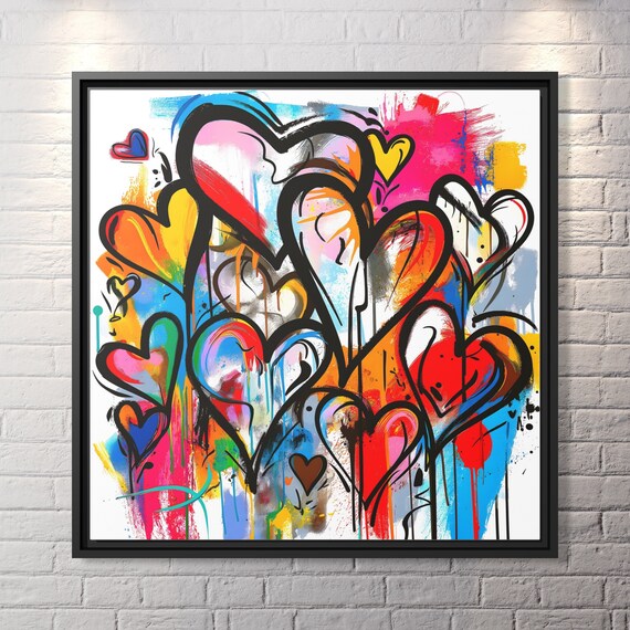 Wall Art Banksy Street Art Graffiti Heart Art Romantic Painting Colorful Hearts Graffiti Painting Banksy Artwork Heart Painting Large Banksy