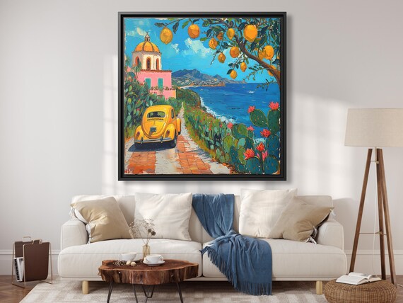 Tranquil Ocean Art Greece Artwork Airbnb Decoration Positano Painting Lemon Tree Art Italian Summer Beachy Room Decor Summertime Beach Decor