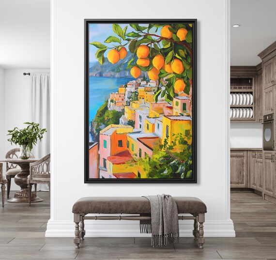 Tranquil Ocean Art Italy Artwork Airbnb Decoration Positano Painting Lemon Tree Art Italian Summer Beachy Room Decor Summertime Beach Decor