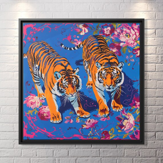 Tiger Wall Art Oriental Boho Tiger Canvas Kitsch Art Big Cat Art Whimsical Tiger Art Tiger Painting Kitsch Aesthetic Bengal Tiger Lover Gift