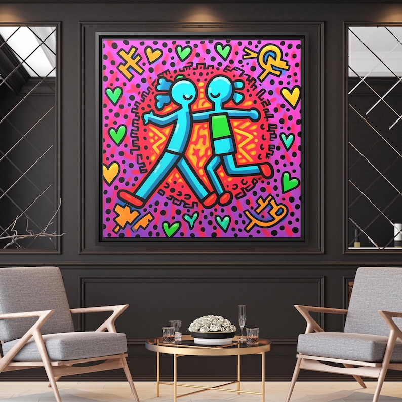 Arte mural de Keith Haring Arte pop de Keith Haring Arte pop de Keith Haring Póster de cultura pop Arte callejero de Keith Haring sobre lienzo Arte pop de Keith Haring imagen 4