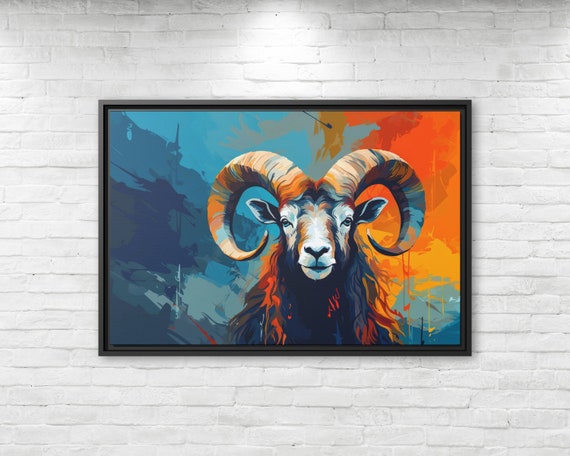Ram Wall Art Wild Life Painting Rustic Gallery Wall Art Ram Decor Mountain Animal Art Aries Ram Wall Art Strong Animal Art Ram Aries Print