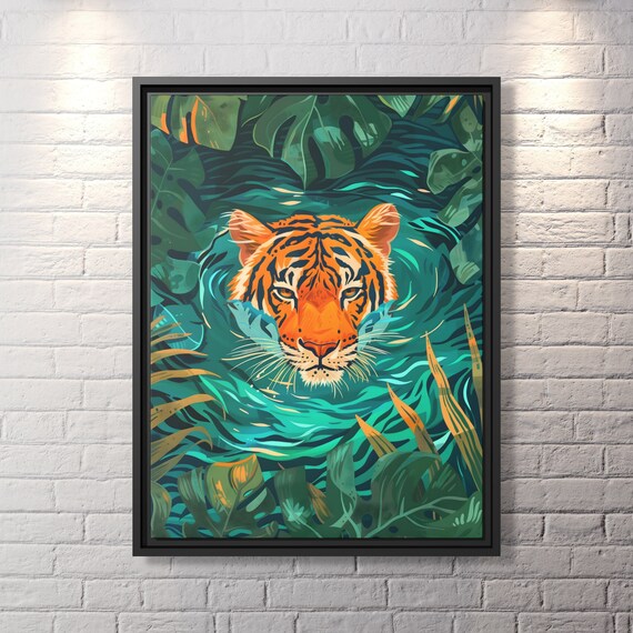 Tiger Wall Art Oriental Boho Tiger Canvas Kitsch Art Big Cat Art Whimsical Tiger Art Tiger Painting Kitsch Aesthetic Bengal Tiger Lover Gift