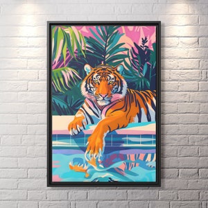 Tiger Wall Art Oriental Boho Tiger Canvas Kitsch Art Big Cat Art Whimsical Tiger Art Tiger Painting Kitsch Aesthetic Bengal Tiger Lover Gift