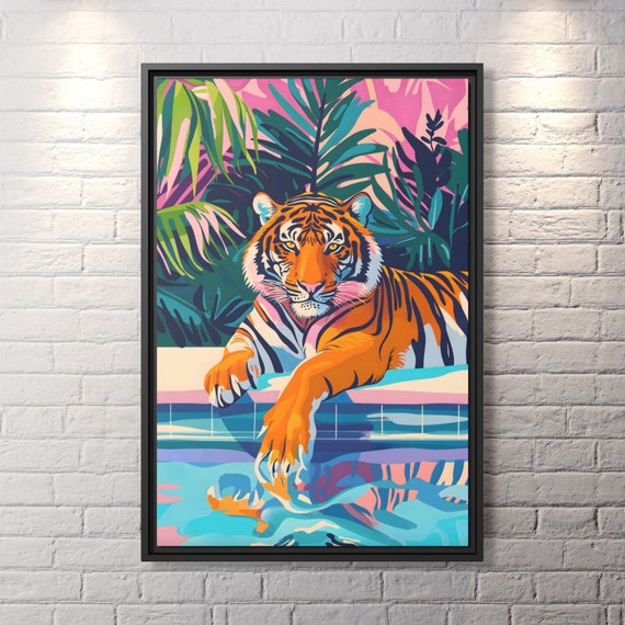 Tiger Wall Art Oriental Boho Tiger Canvas Kitsch Art Big Cat Art Whimsical Tiger Art Tiger Painting Kitsch Aesthetic Bengal Tiger Lover Gift