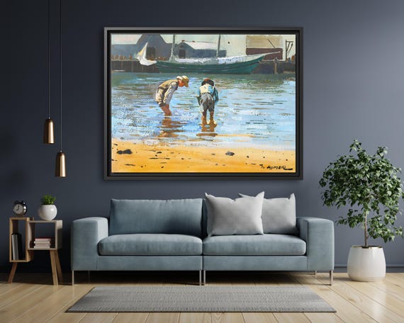 Winslow Homer Boys Wading Winslow Homer Artwork Sea Painting Ocean Wall Art Sea Winslow Homer Painting Sea Canvas Print Ocean Scenic Print