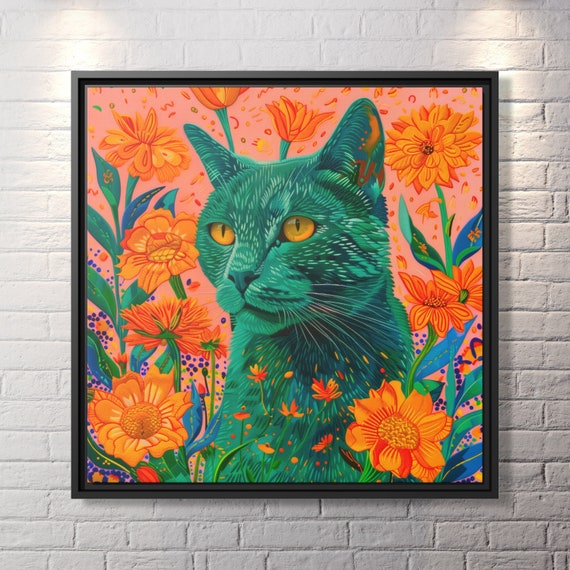 Whimsical Cat Art Cute Cat Painting Colorful Cat Art Abstract Cat Canvas Print Modern Cat Art Funny Cat Painting Cat Lover Gift Idea Cat Art