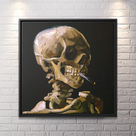 Skull of a Skeleton with a Burning Cigarette Vincent Van Gogh Painting Skull Skeleton Vincent Van Gogh Wall Art Prints Van Gogh Artwork