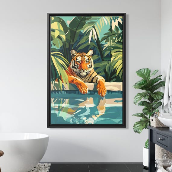 Tiger Wall Art Oriental Boho Tiger Canvas Kitsch Art Big Cat Art Whimsical Tiger Art Tiger Painting Kitsch Aesthetic Bengal Tiger Lover Gift