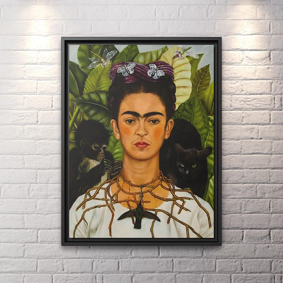 Frida Kahlo Selfportrait with Thorn Necklace and Hummingbird Frida Kahlo Painting Frida Wall Art Frida Kahlo Print Frida Kahlo Art Frida