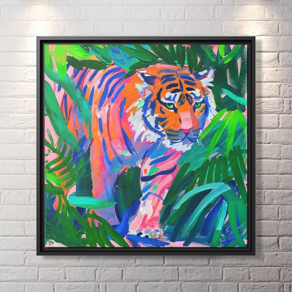 Tiger Wall Art Oriental Boho Tiger Canvas Kitsch Art Big Cat Art Whimsical Tiger Art Tiger Painting Kitsch Aesthetic Bengal Tiger Lover Gift