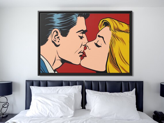 Modern Pop Art Romantic Painting Andy Warhol Popart Love Couple Painting Warhol Pop Art Romantic Print Retro Pop Artwork Warhol Canvas