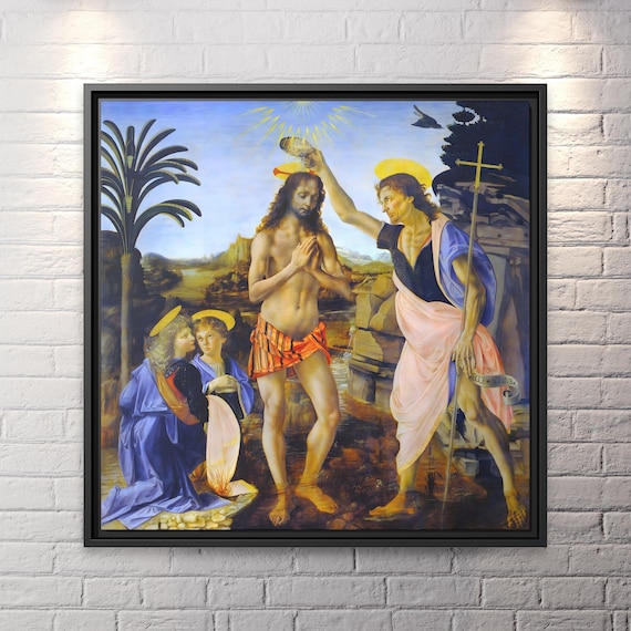Leonardo da Vinci Baptism of Christ Leonardo da Vinci Famous Painting Christ Wall Art Jesus Painting Catholic Wall Art Christian Painting