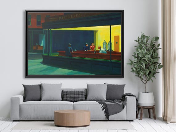 Edward Hopper Nighthawks Framed Canvas Print Edward Hopper Large Art Print Edward Hopper Abstract Large Art Gift Edward Hopper Wall Decor