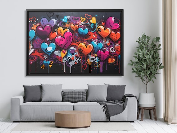 Wall Art Banksy Street Art Graffiti Heart Art Romantic Painting Colorful Hearts Graffiti Painting Banksy Artwork Heart Painting Large Banksy