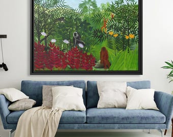 Foresta tropicale con scimmie di Henri Rousseau, famoso dipinto di Henri Rousseau, stampa murale di Henri Rousseau, famosa opera d'arte di Henri Rousseau