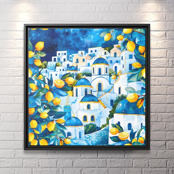 Santorini Wall Art Greece Artwork Airbnb Decoration Mykonos Wall Art Lemon Tree Art Italian Summer Beachy Room Decor Santorini Poster Summer