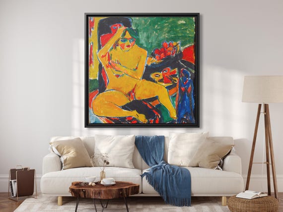 Kirchner Nude at the Studio Ernst Ludwig Kirchner Painting Ernst Ludwig Kirchner Wall Art Print Kirchner Canvas Art Kirchner Painting Nude