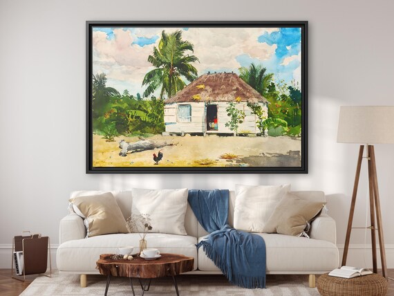 Winslow Homer Native hut at Nassau Winslow Homer Artwork Sea Painting Ocean Wall Art Sea Winslow Homer Painting Sea Canvas Tropical Painting