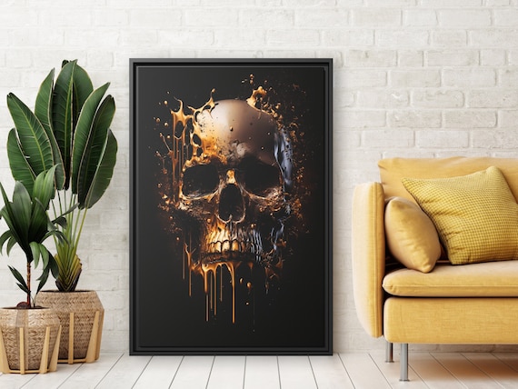 Human Skull Art Large Gold Artwork Skull Painting Black Gold Artwork Skull Paintings Cultural Artwork Pop Art Skull Black Gold Painting Art
