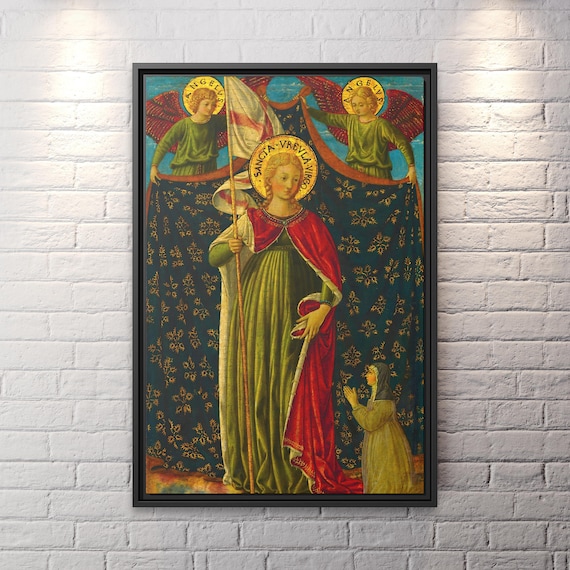 Benozzo Gozzoli Saint Ursula with Two Angels and Donor Benozzo Gozzoli Painting Religious Catholic Painting Medieval Religious Art Medieval