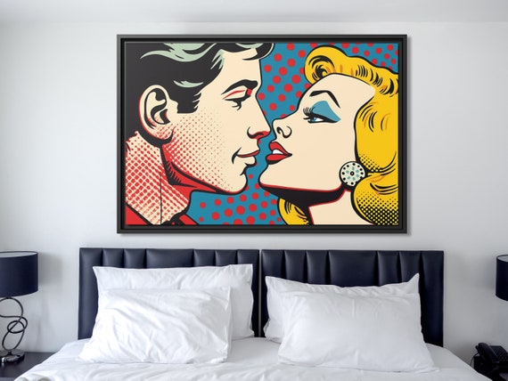 Modern Pop Art Romantic Painting Andy Warhol Popart Love Couple Painting Warhol Pop Art Romantic Print Retro Pop Artwork Warhol Canvas