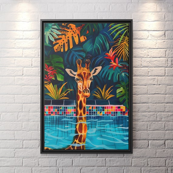 Giraffe Wall Art Oriental Boho Giraffe Canvas Kitsch Art Whimsical Giraffe Art Painting Giraffe Kitsch Aesthetic Giraffe Bathroom Painting