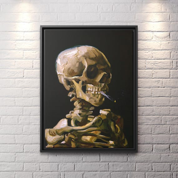 Skull of a Skeleton with a Burning Cigarette Vincent Van Gogh Painting Skull Skeleton Vincent Van Gogh Wall Art Prints Van Gogh Artwork