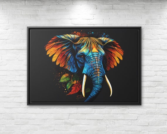 Elephant Canvas Art Elephant Artwork Indian Elephant Colorful Wall Hanging India Happy Elephant Painting Boho Wall Art Cute Apartment Decor