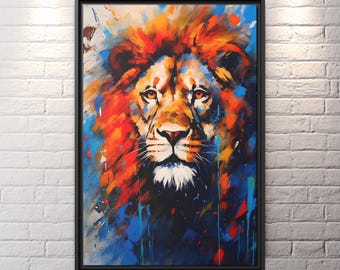 Lion Abstract Art Lion Artwork Colorful Lion Art Painting Lion Canvas Wall Art Lion Painting Rustic Gallery Wall Lion Lovers Gift Lion Print