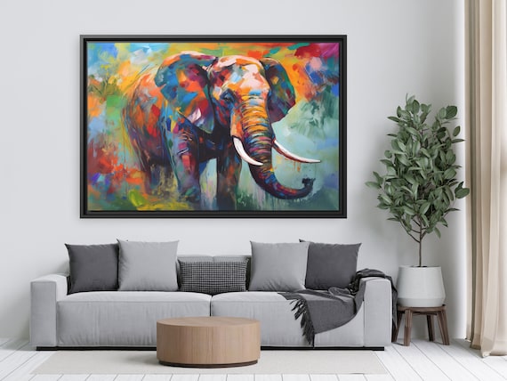 Elephant Canvas Art Elephant Artwork Indian Elephant Colorful Wall Hanging India Happy Elephant Painting Boho Wall Art Cute Apartment Decor