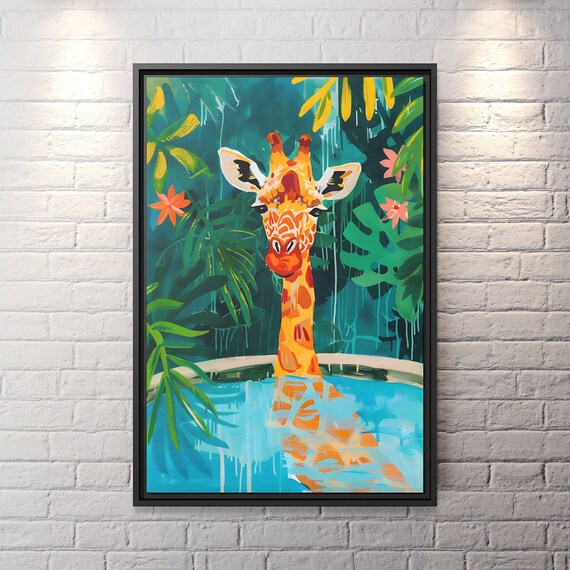 Giraffe Wall Art Oriental Boho Giraffe Canvas Kitsch Art Whimsical Giraffe Art Painting Giraffe Kitsch Aesthetic Giraffe Bathroom Painting
