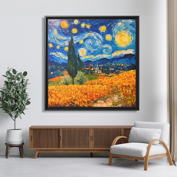 Wall Art Print Van Gogh Starry Night Pointillism Artwork Van Gogh Inspired Starry Night Poster Van Gogh Style Village Painting Van Gogh Art