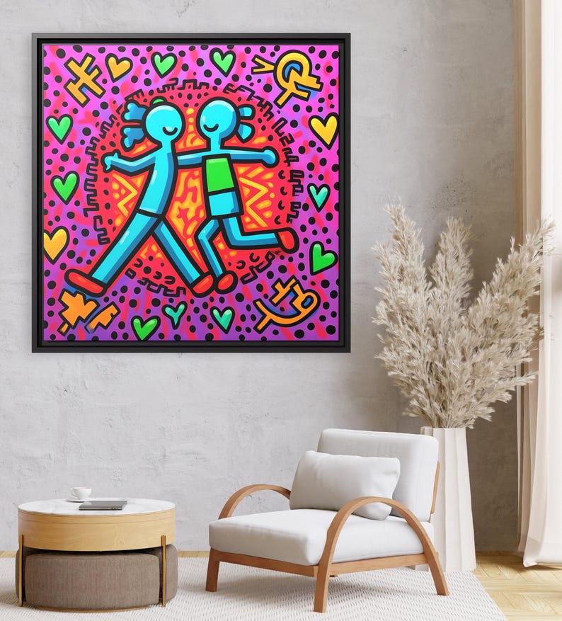 Arte mural de Keith Haring Arte pop de Keith Haring Arte pop de Keith Haring Póster de cultura pop Arte callejero de Keith Haring sobre lienzo Arte pop de Keith Haring imagen 3