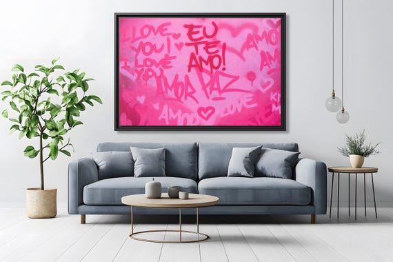 Pink Love Wall Art Love Canvas Print Pink Love Art Te Amo Wall Art Pink Hearts Wall Art Pink Hearts Canvas Graffiti Painting Heart Artwork
