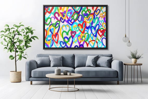 Banksy Love Hearts Banksy Painting Colorful Graffiti Art Colorful Hearts Canvas Street Art Print Graffiti Art Canvas Banksy Wall Art Canvas