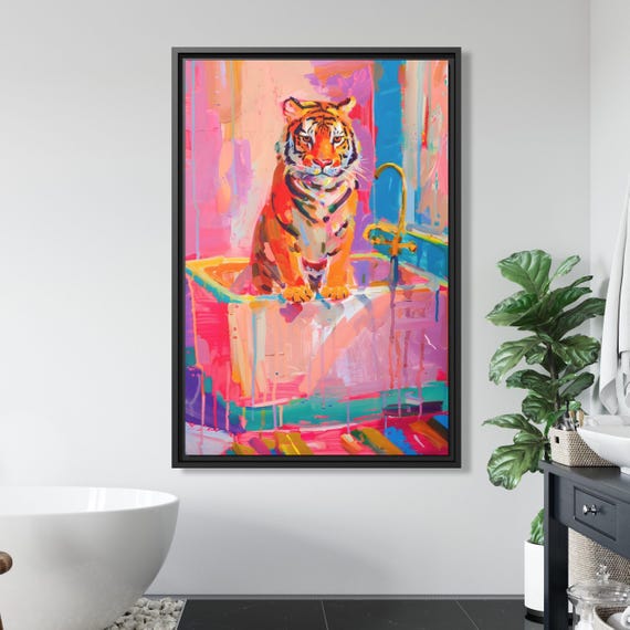 Tiger Wall Art Oriental Boho Tiger Canvas Kitsch Art Big Cat Art Whimsical Tiger Art Tiger Painting Kitsch Aesthetic Bengal Tiger Lover Gift