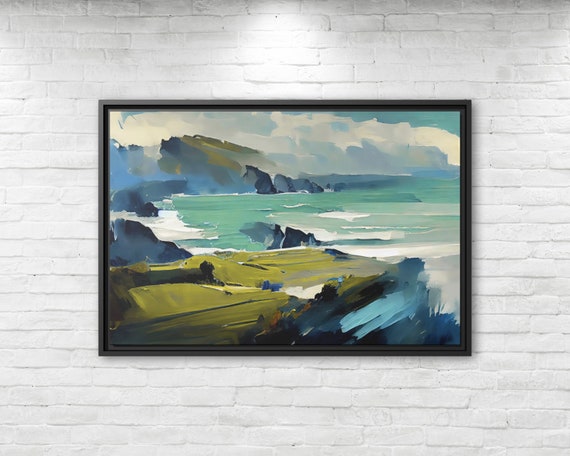 Coastal Wall Art Sea Coast Painting Ireland Artwork Painting of Ireland Abstract Seascape Natural Wall Art Coastal Irish Landscape Cliffs