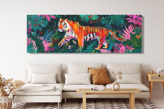 Tiger Wall Art Oriental Boho Tiger Canvas Kitsch Art Big Cat Art Whimsical Tiger Art Tiger Painting Kitsch Aesthetic Bengal Tiger Lover Gift