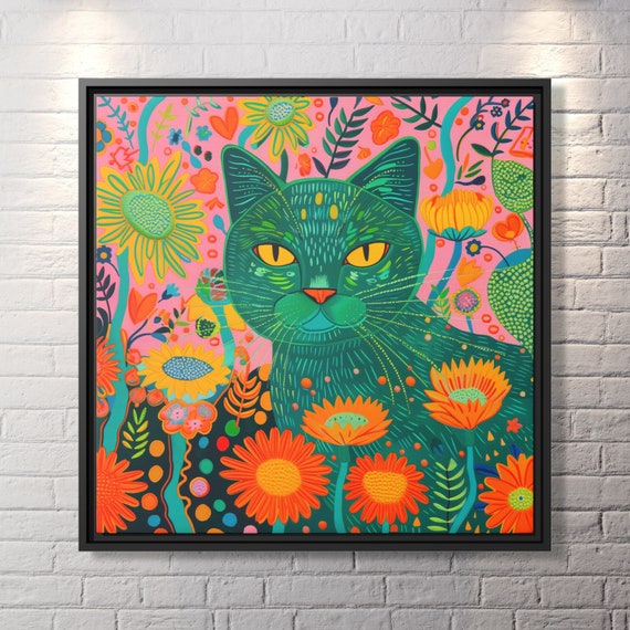 Whimsical Cat Art Cute Cat Painting Colorful Cat Art Abstract Cat Canvas Print Modern Cat Art Funny Cat Painting Cat Lover Gift Idea Cat Art