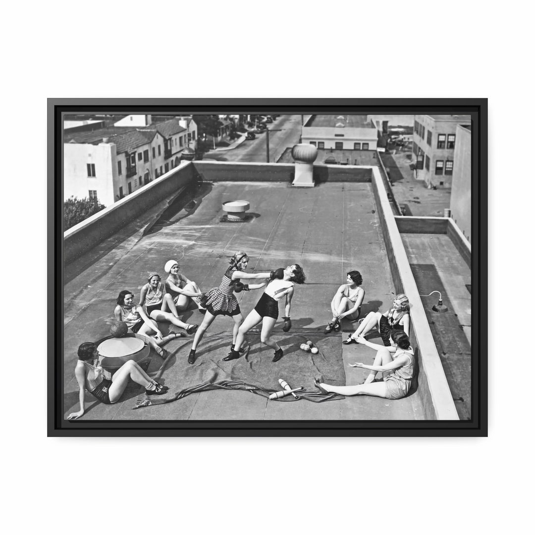 Women Boxing Rooftop Canvas Print History Wall Art Unique Modern Canvas