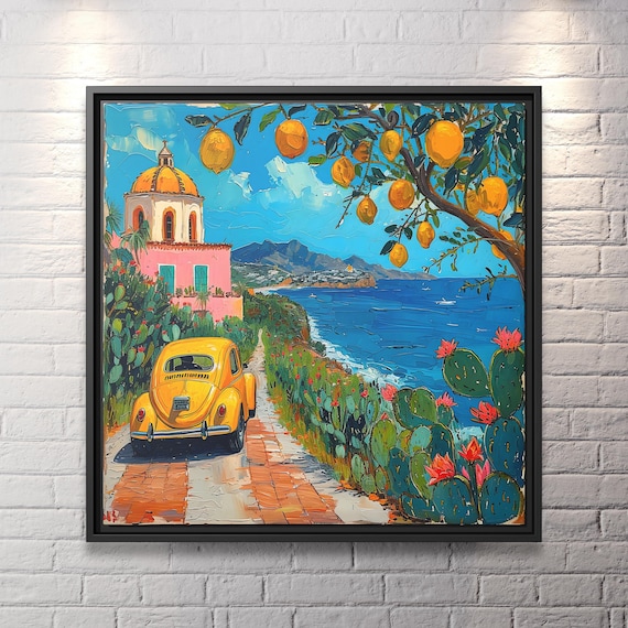 Tranquil Ocean Art Greece Artwork Airbnb Decoration Positano Painting Lemon Tree Art Italian Summer Beachy Room Decor Summertime Beach Decor