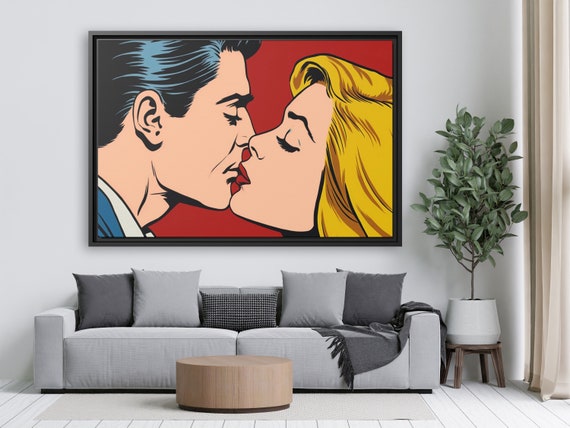 Modern Pop Art Romantic Painting Andy Warhol Popart Love Couple Painting Warhol Pop Art Romantic Print Retro Pop Artwork Warhol Canvas