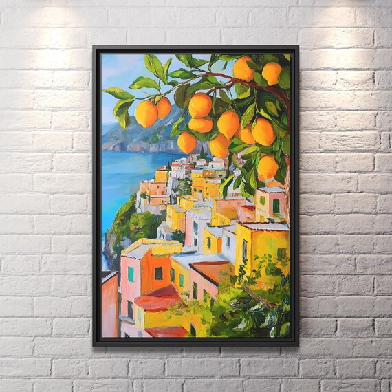 Tranquil Ocean Art Italy Artwork Airbnb Decoration Positano Painting Lemon Tree Art Italian Summer Beachy Room Decor Summertime Beach Decor